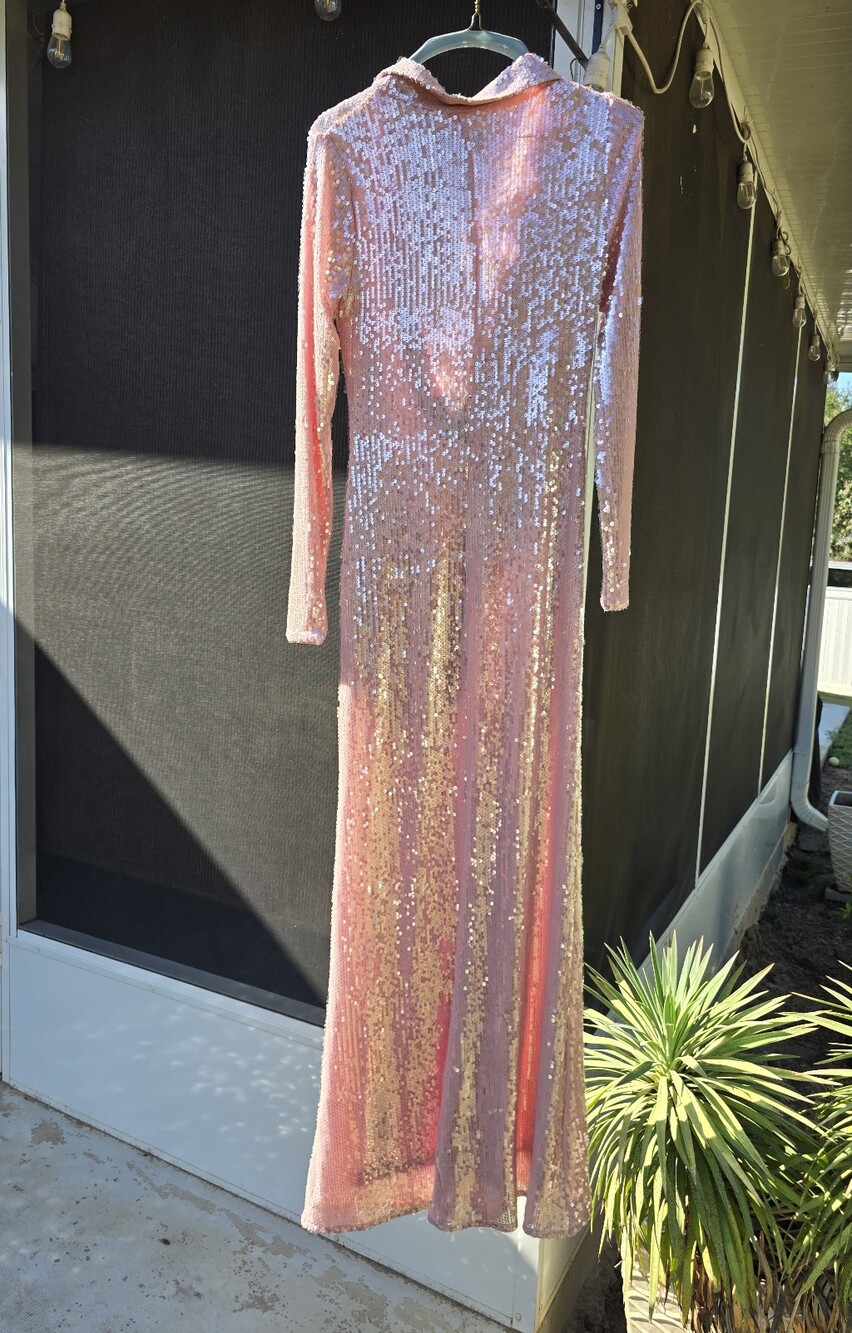 Sequin Long Sleeve Pink Maxi Dress